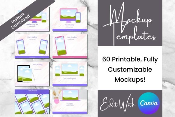 Download 60 Digital Product Mockups - Pink Purple - Product mockup Collection